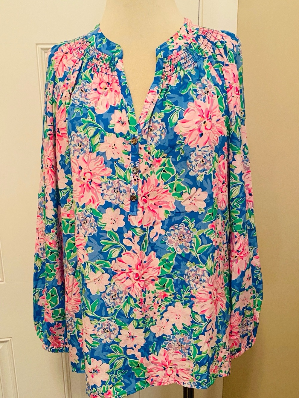 Lilly Pulitzer Blue Floral  Peasant Blouse